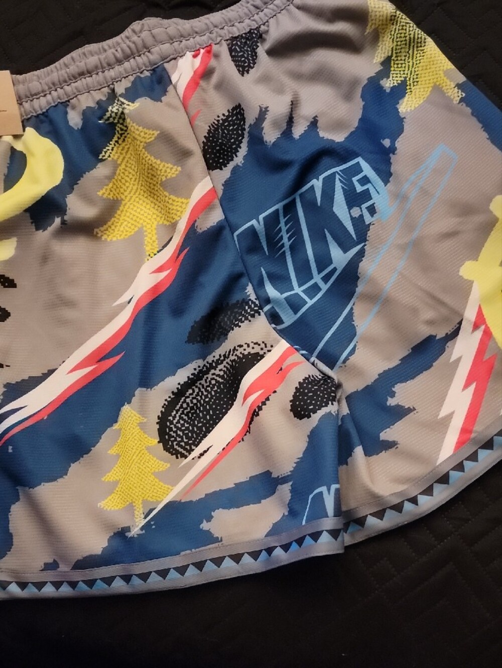 Nike Grey Blue Athletic Shorts with Yellow Graphic - Picture 4 of 7